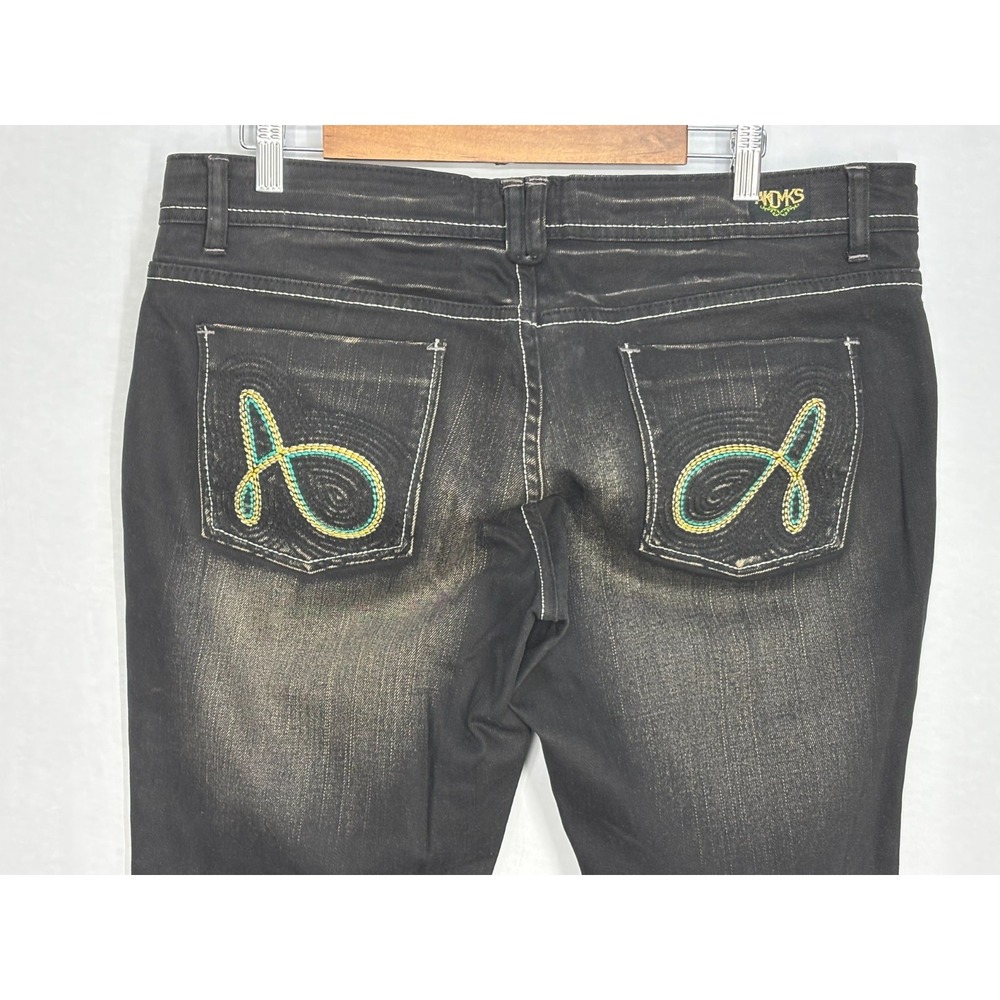 Akademiks Bootcut Jeans Mens Black Denim Faded‎ Embroidered Pockets 36x30 Y2K